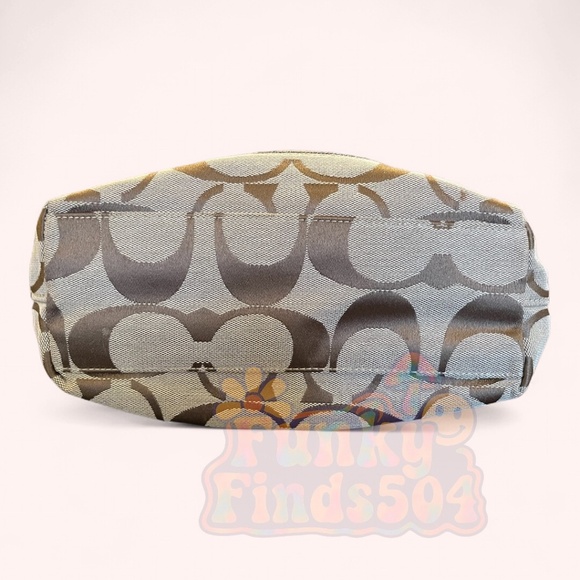 Coach Signature Stripe Tote F19046 Khaki Brown Canvas Leather Trim Purse Bag - Picture 12 of 14